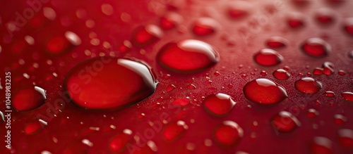 Water droplets on a red gla...