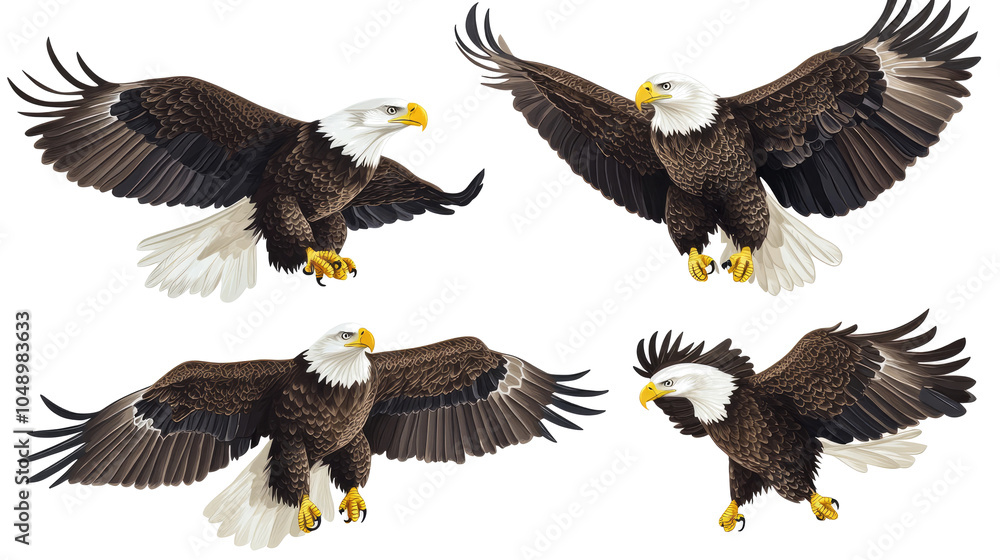 Fototapeta premium Bald Eagles Soaring on a Transparent Background Generative AI