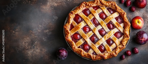 Plum pie on a rustic stone ...