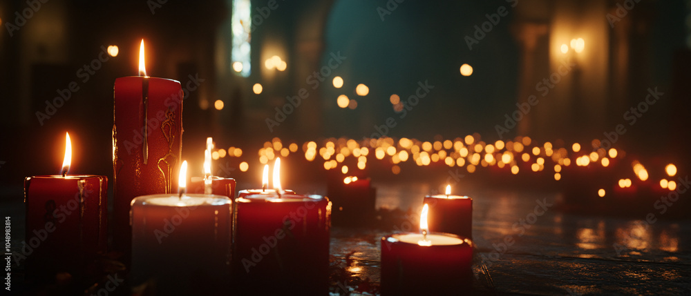 Candles Glowing In a Dark Church Interior Candles Glowing In a Dark Church Interior