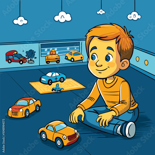 Child Playing with Toy Cars in a Playroom