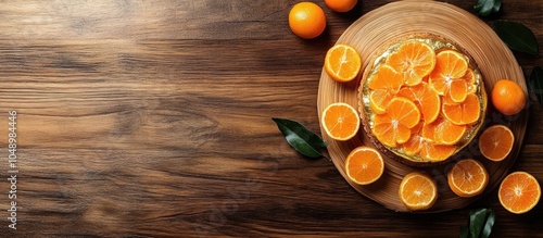 Oranges cake and gold on wo...