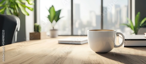 A cup of coffee sits on the...