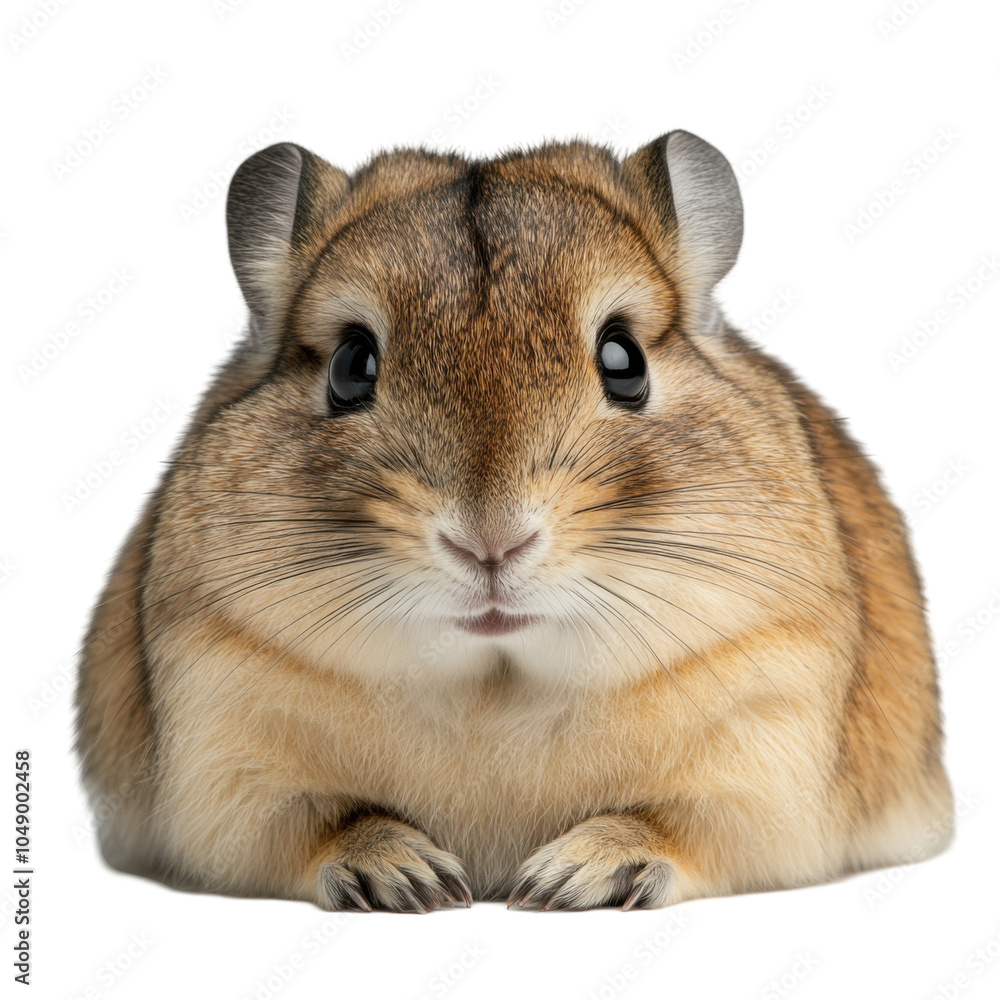 Obraz premium 好奇心旺盛な目で前を見つめるふわふわのハムスターの愛らしいクローズアップ - 透明な背景の png