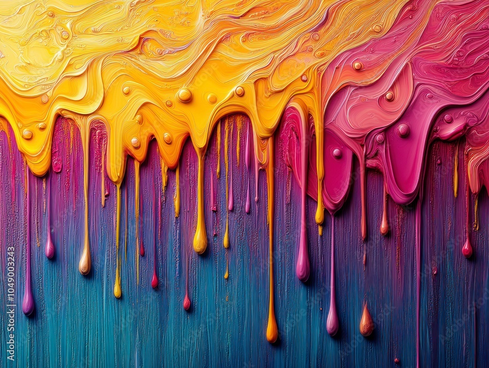 Naklejka premium Vivid abstract art with colorful dripping paint texture, AI generated