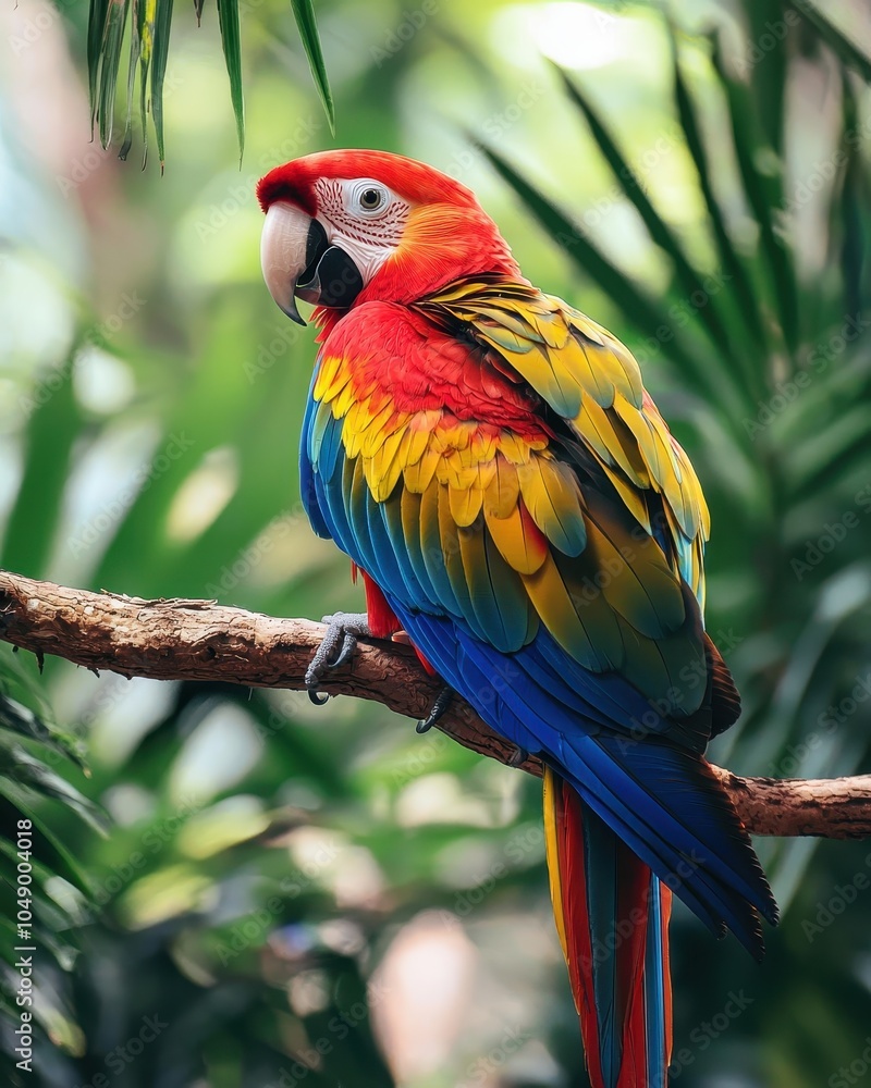 Obraz premium Vibrant Parrot Perched on a Branch in Lush Environment