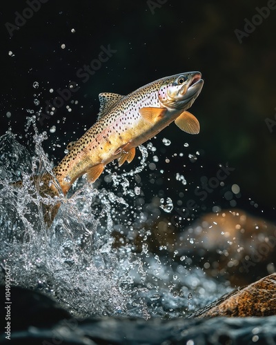 Rainbow Trout Leaping from Stream