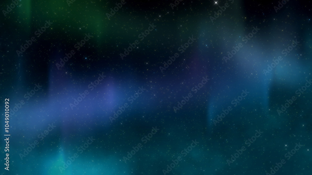 Obraz premium Night sky aurora with fog and clouds. Dust stars particles background.