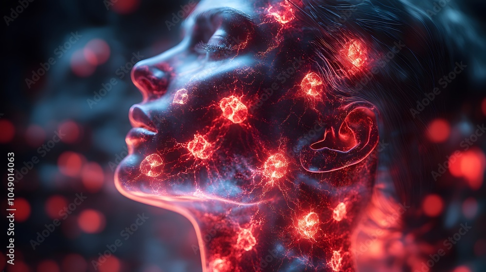 Ethereal Portrait with Glowing Red Particles Ethereal Portrait with Glowing Red Particles