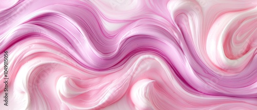  A tight shot of a pink-white swirl pattern against a plain white backdrop, featuring a smaller pink-white swirl on its left side