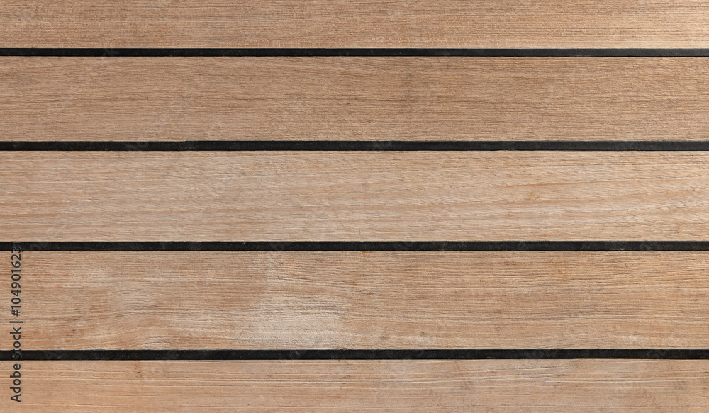 Teak Boat Deck Flooring Texture Background. Hardwood with Black Lines.