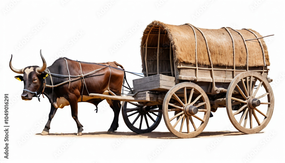 Fototapeta premium Ox cart on white background isolated
