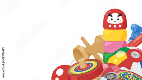 昔の遊びに使うおもちゃのフレーム_16:9