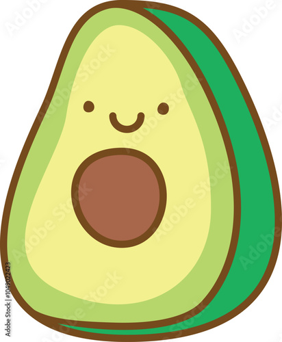 Cute avocado halved cartoon illustration.