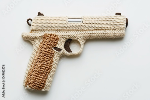 A knitted gun on a white background. photo