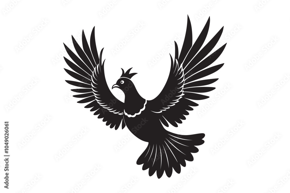 Obraz premium Victoria crowned pigeon silhouette vector illustration, Victoria crowned pigeon silhouette
