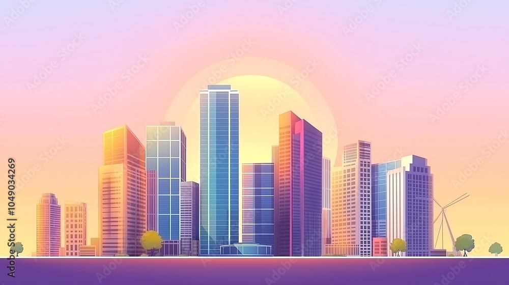 Fototapeta premium business background banner, blue abstract skyline, glass skyscraper, imagined skyline, abstract buildings