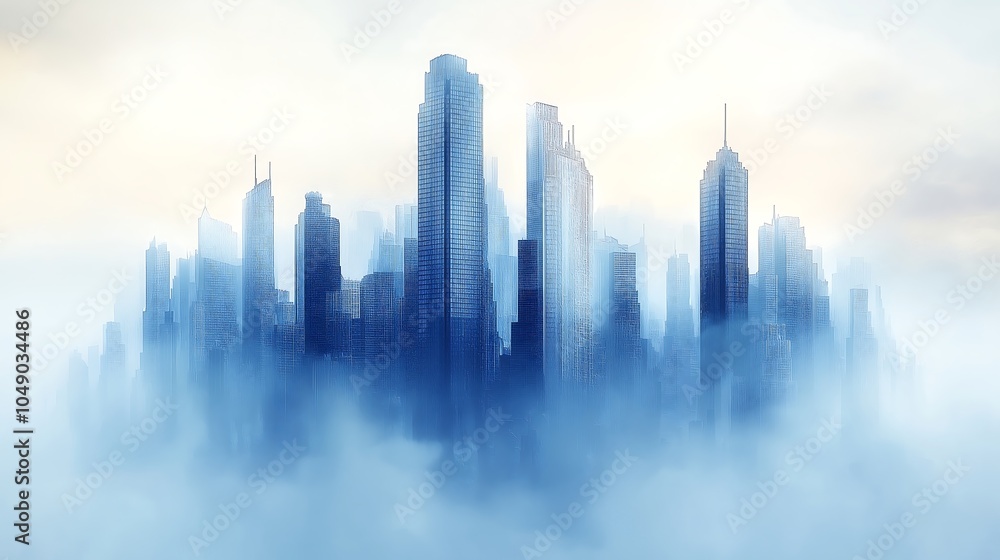 Fototapeta premium business background banner, blue abstract skyline, glass skyscraper, imagined skyline, abstract buildings