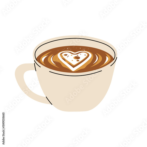 Set of cute Coffee Cups with Latte Art. Collection of coffee drinks with variety latte art heart, leaf, bear, cat, Flower. Cafe Bar or Coffee House Graphics. Vector Illustration, Icons. Isolated