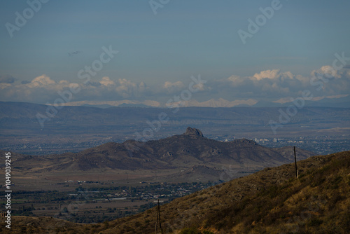 Beautiful landscape with settlements and mountains at Armenia-Georgia state border photo