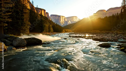 morning Beautiful Yosemite River shot Merced national park dawn california america beauty forest granite landscape mountain natural nature pine rock scenic spring stream summer sun travel tree us val