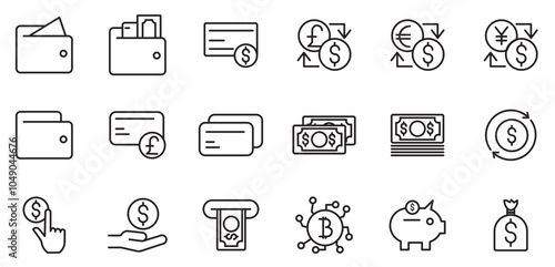 modern currency and money icon pack on white background
