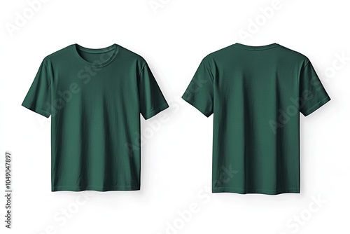 Blank Short sleeve t shirt mockup, dark green T-shirts front and back view, used as design template isolated on white background .generative ai