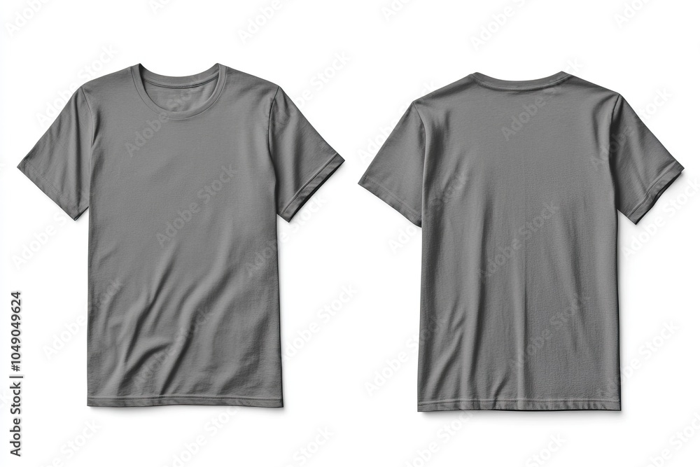 Blank Short sleeve t shirt mockup, grey T-shirts front and back view, used as design template isolated on white background.generative ai Blank Short sleeve t shirt mockup, grey T-shirts front and back view, used as design template isolated on white background.generative ai