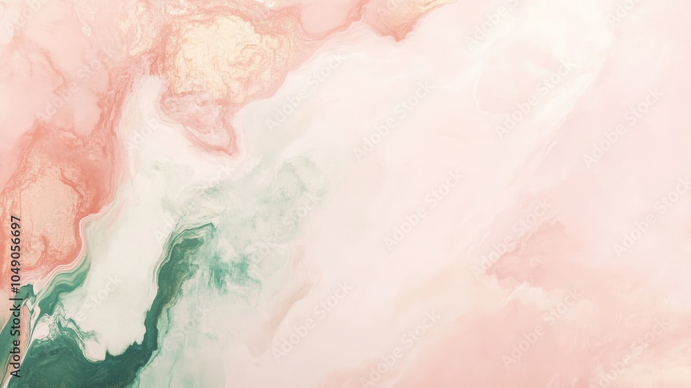 Fototapeta premium Abstract painting with swirls of pink, green, and cream
