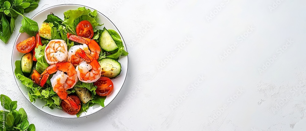 shrimp, cucumbers, tomatoes, and crisp lettuce shrimp, cucumbers, tomatoes, and crisp lettuce