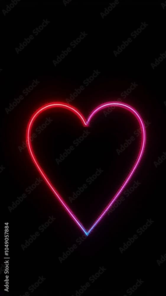 Neon heart outline in red on black background, vertical video. Neon heart outline in red on black background, vertical video.