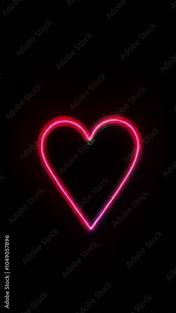 Vertical video of pink neon heart outline on dark background. Vertical video of pink neon heart outline on dark background.