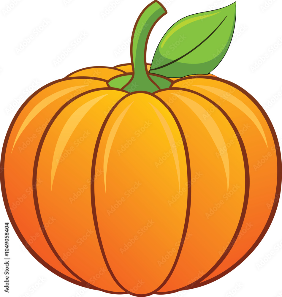 Obraz premium Yellow Pumpkin with leaves Vector Illustration