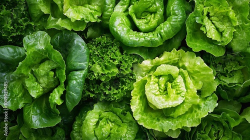 A close-up shot of fresh green lettuce leaves, perfect for a healthy meal or a delicious salad.