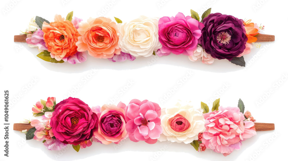Colorful Mother's Day Flower Banners on Clear Background Generative AI