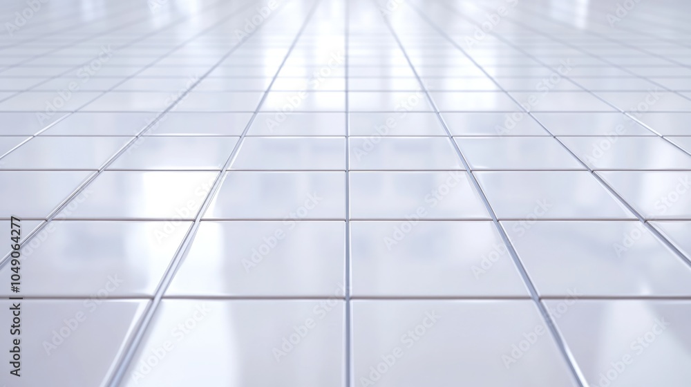 White tiled floor with a lot of empty space. The tiles are square and the floor is very clean White tiled floor with a lot of empty space. The tiles are square and the floor is very clean
