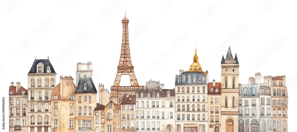 Fototapeta premium PNG Paris city buildings architecture illustration watercolor.