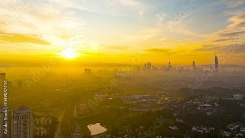 Wallpaper Mural An establish aerial hyperlapse shot of Kuala Lumpur city overseeing the main four towers skyscrappers during morning Torontodigital.ca