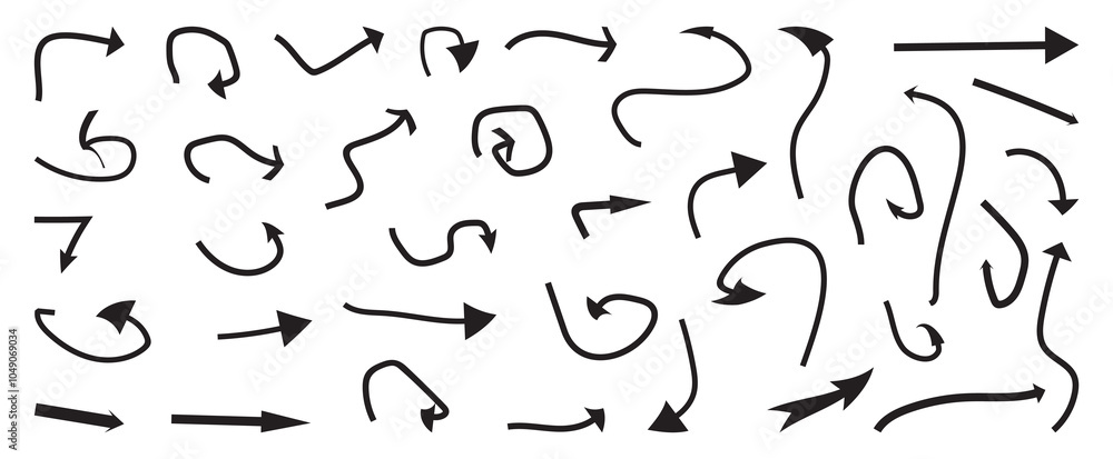 Set of simple lines hand drawn black arrows. Arrow mark icons. Collection hand drawn arrows. Set of simple lines hand drawn black arrows. Arrow mark icons. Collection hand drawn arrows.