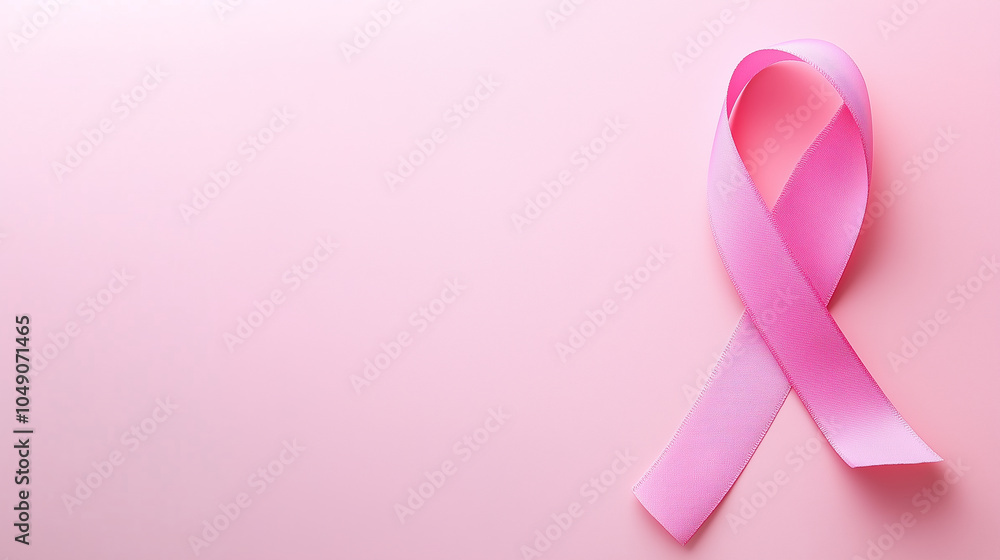 Pink ribbon symbolizing breast cancer awareness on a pastel pink background Pink ribbon symbolizing breast cancer awareness on a pastel pink background
