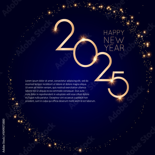 Happy new 2025 year Elegant gold text with light. Minimalistic text template