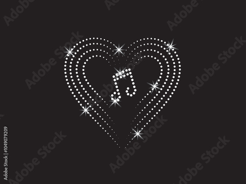 Rhinestone  music logo for t-shirts, hoodies, jackets, tote bags, caps, phone cases, music-themed rooms, studios, heat transfer or rhinestone applications on fabrics, DIY Projects, social media ads
