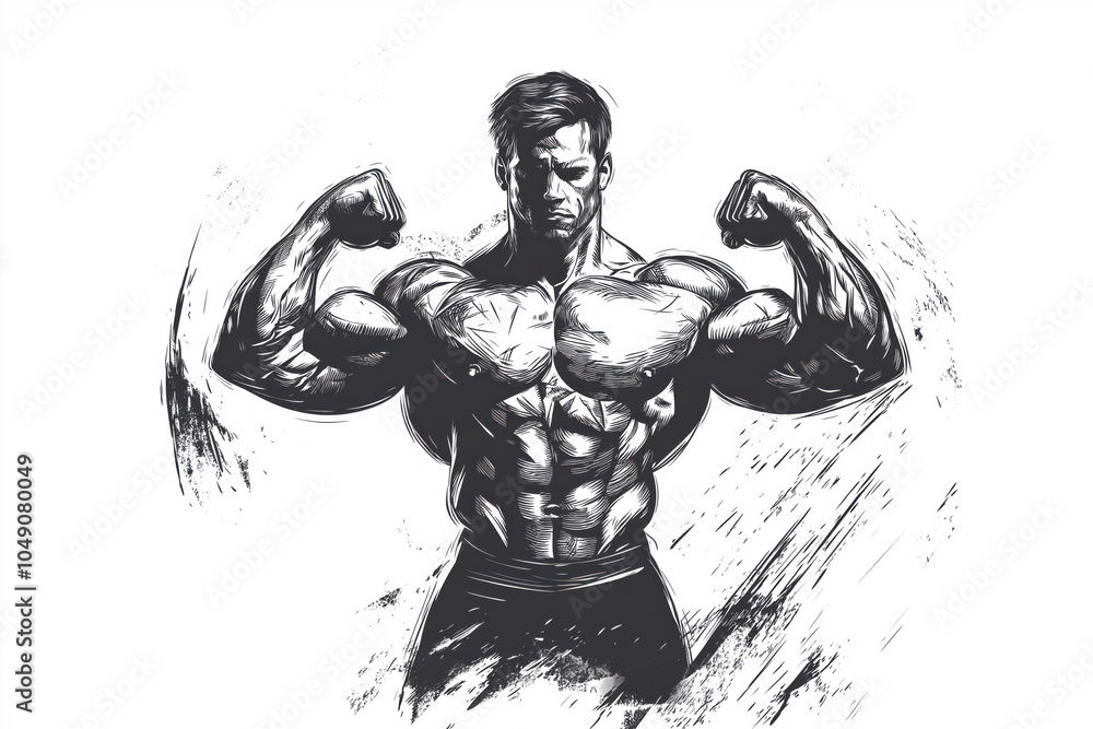 Fototapeta premium A man with a muscular build is flexing his biceps