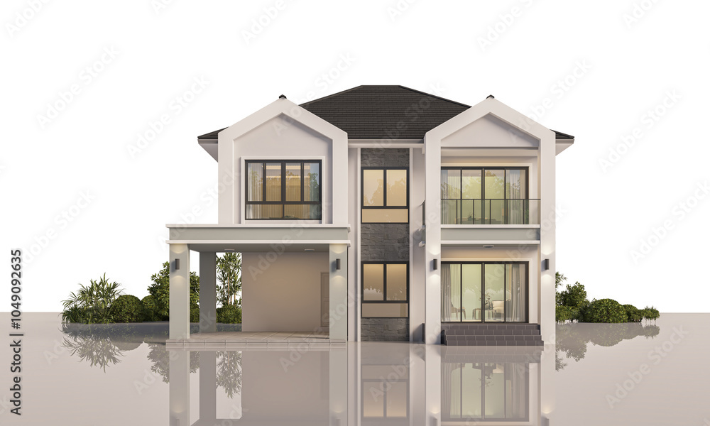 Fototapeta premium Architecture 3d rendering illustration of modern house on white background