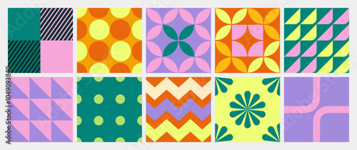 collection of textured vector backgrounds with simple and fun repeating patterns. Abstract colorful funky pattern for cards, posters, covers, banners, or branding.