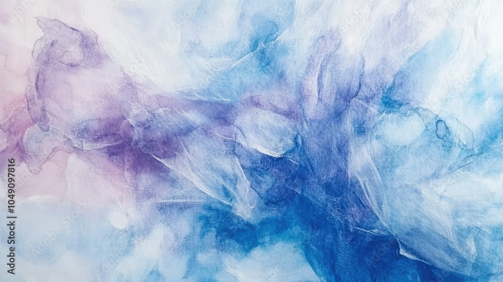 Fototapeta premium Light brushstrokes of pastel blue and violet, creating a soft abstract watercolor pattern over textured paper