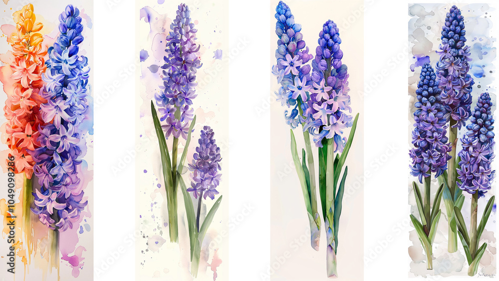Obraz premium Hyacinths bookmarks printable design features delicate, colorful floral art perfect for spring. These blooming flower bookmarks bring a fresh, nature-inspired touch to your reading.