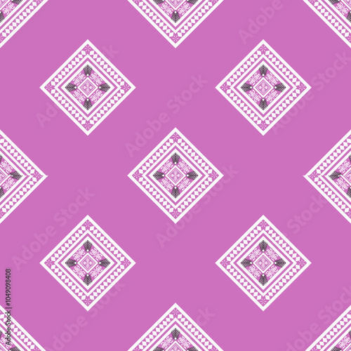 White Thai pattern fabric texture seamless geometric shape. Pink background illustration. Vector,