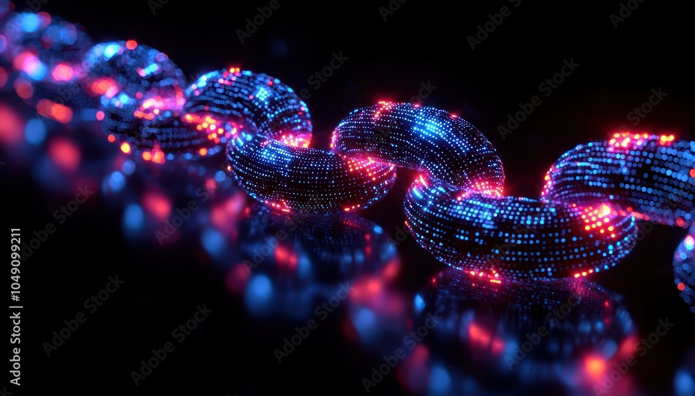 Abstract Chain of Glowing Blue and Red Lights on a Black Background Abstract Chain of Glowing Blue and Red Lights on a Black Background