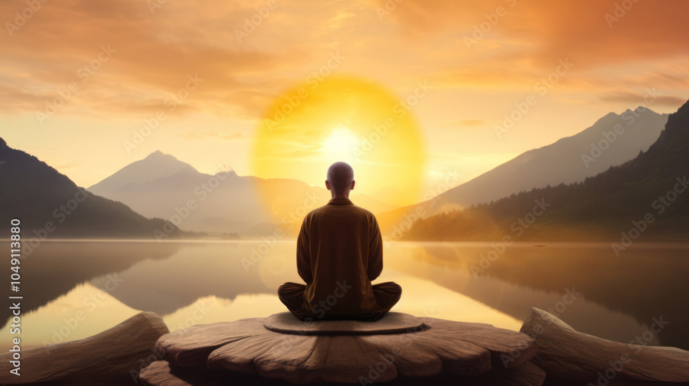 Zen style meditation illustration: calm man in lotus position on a neutral background, reflecting the philosophy of Buddhism Zen style meditation illustration: calm man in lotus position on a neutral background, reflecting the philosophy of Buddhism